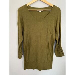 LOFT Olive Green Knit Seater Top Dolman‎ Sleeve Button Detail Casual Size M Fall